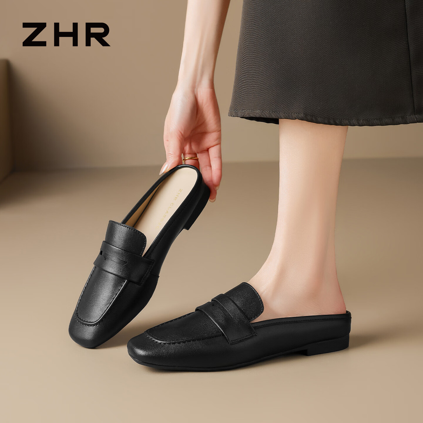 ZHR则则包头拖鞋女夏外穿平底凉拖新款百搭休闲懒人穆勒女鞋AH818黑色40