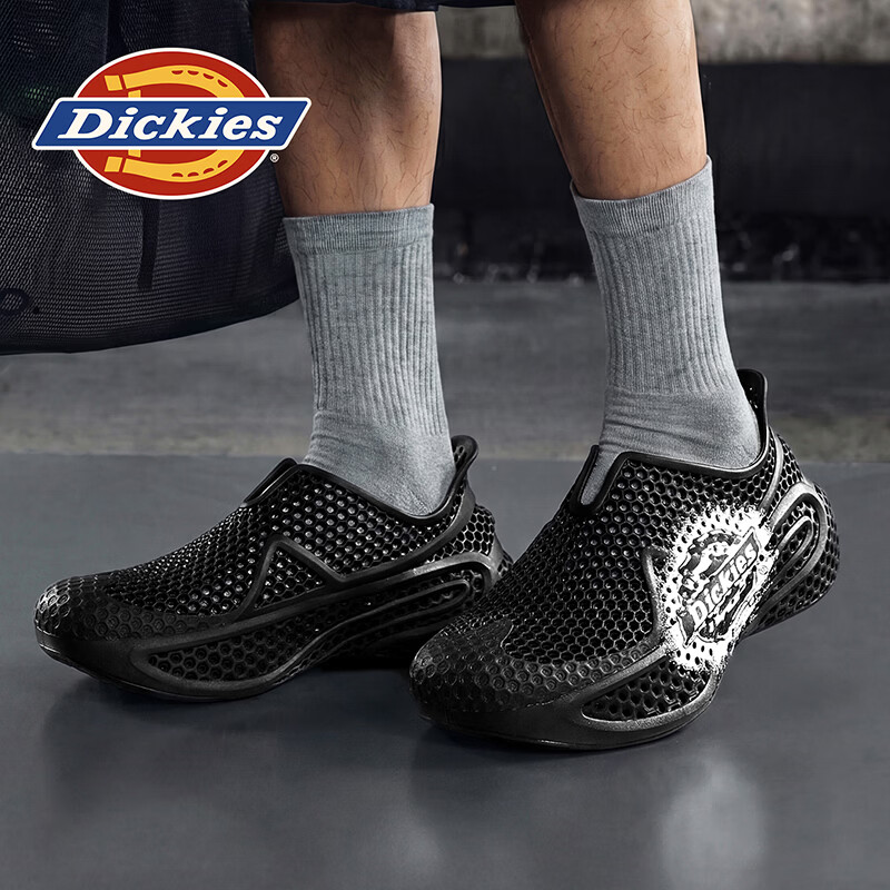 Dickies品牌男鞋2026夏季新款镂空时尚百搭休闲鞋一脚蹬透气防滑凉鞋子男 黑色 44 270 2.5