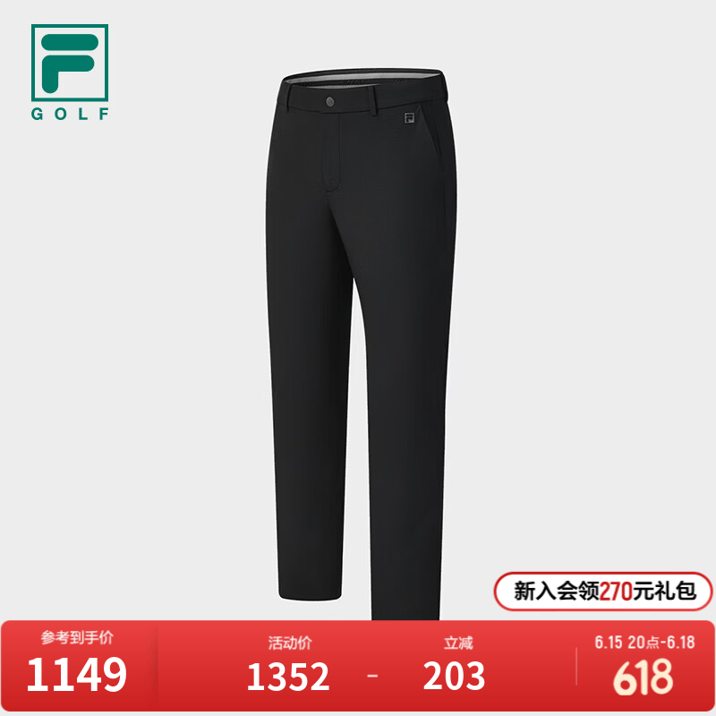 FILA 斐乐官方男士梭织长裤2026夏季新款裤子高尔夫运动裤直口裤 深黑-BK 2XL 185/92A/XXL