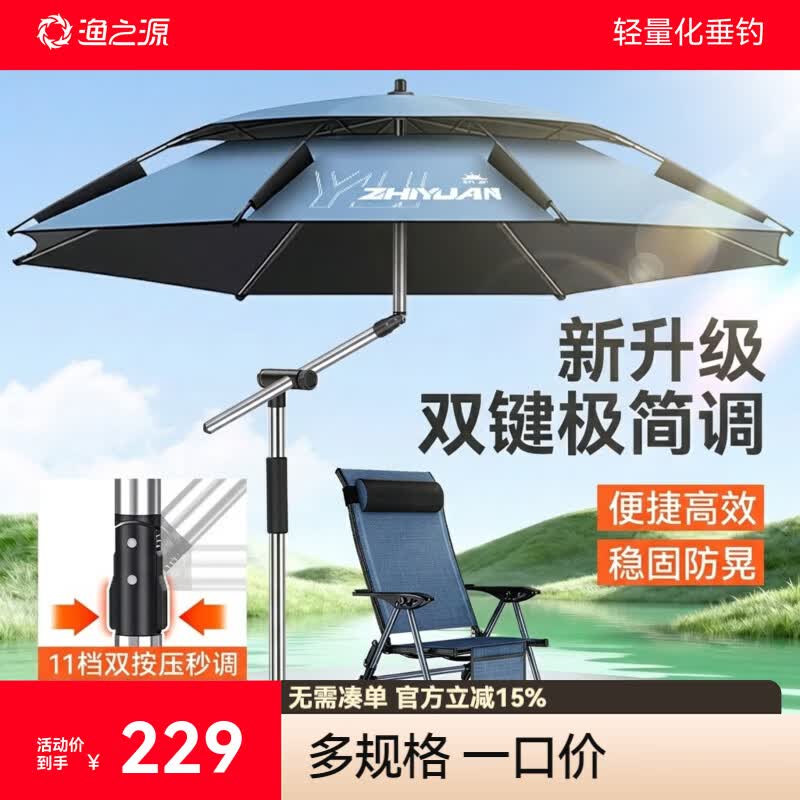 渔之源钓鱼伞钓伞2026新款野钓专用钓鱼伞雨伞户外遮阳防晒露营伞 高配原创获奖拐杖【32档双耳随心调】2.4米挪威蓝  暴雨无惧 烈日难侵