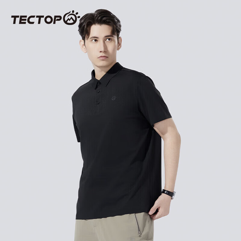 探拓(TECTOP)户外速干短袖POLO衫男春夏透气弹力运动吸汗打底衫商务休闲T恤男 经典黑【polo衫T恤 XL