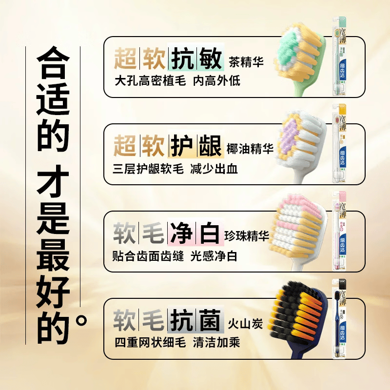 狮王（LION）细齿洁宽薄牙刷61孔宽头成人软毛清洁护龈2支 中毛 2支 【缓解敏感】茶抗敏2支装