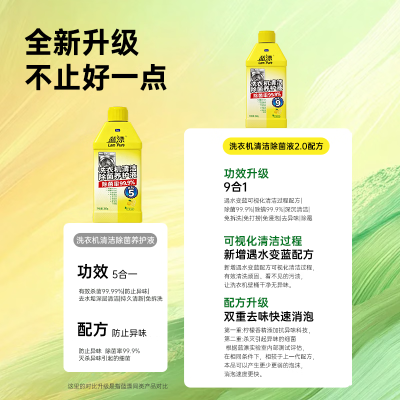 蓝漂家用滚筒/波轮洗衣机槽专用清洁剂桶自洁模式除菌养护液瓶-DD1 260g*3瓶（可视化清洁力）