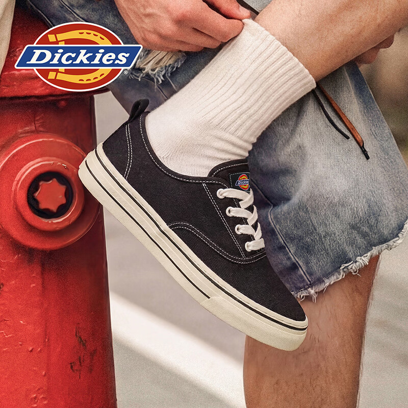 Dickies品牌男鞋2026夏季新款时尚百搭帆布鞋透气厚底增高通勤休闲板鞋子 黑色 45 275 2.5