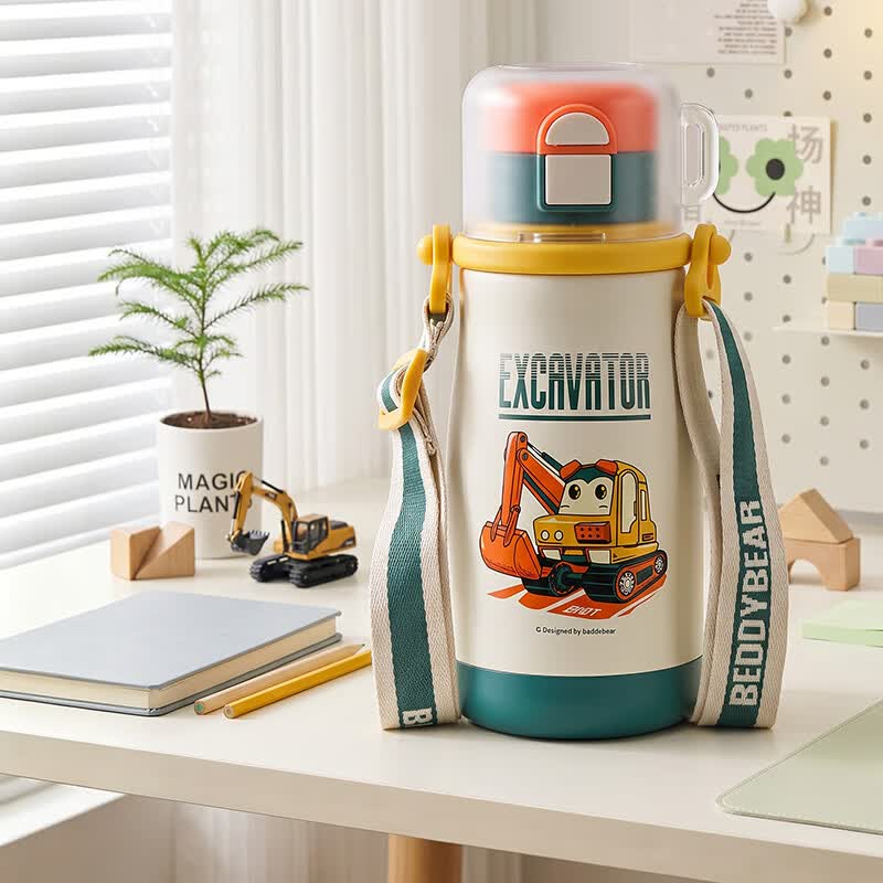 杯具熊（BEDDYBEAR）儿童水杯保温杯316一盖三饮小学生上学用吸管直饮防漏便携大容量 乐园三饮杯-挖掘机【男童必备】530ml
