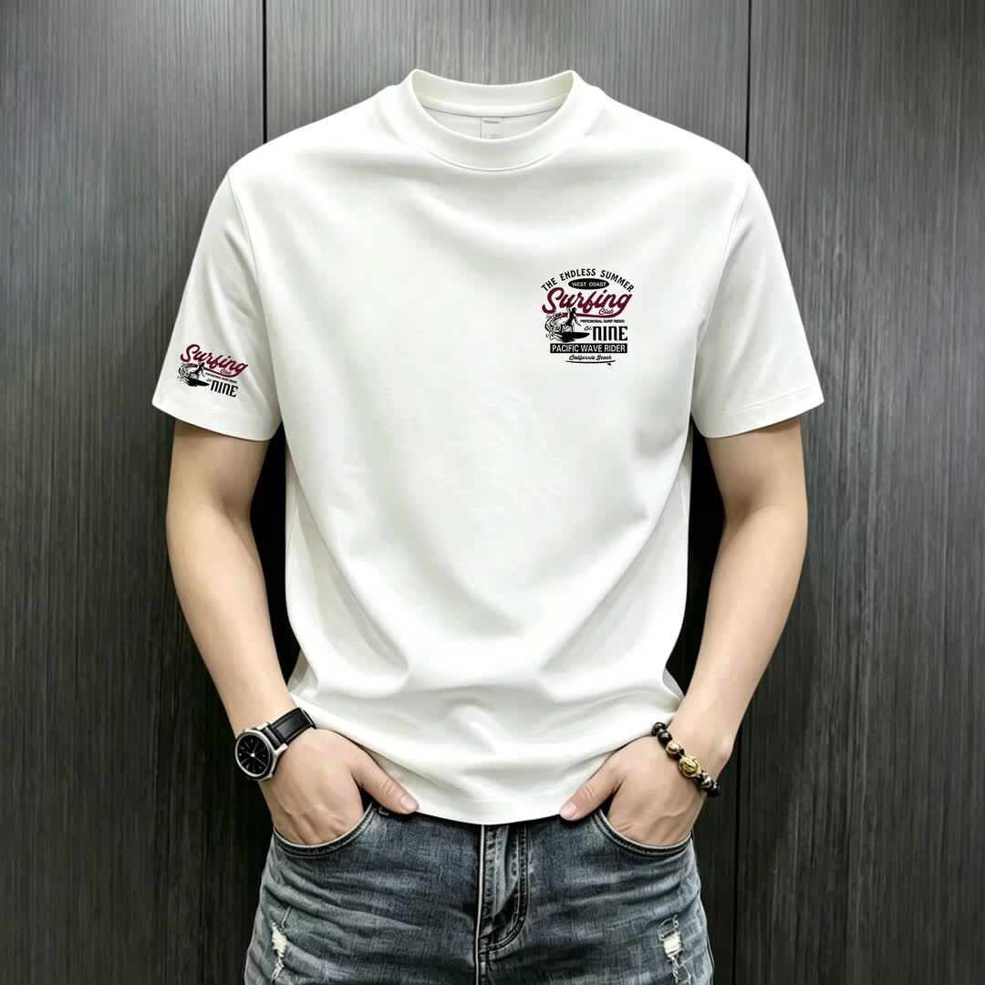 【高端品质】美式潮牌短袖圆领宽松T恤男士夏季纯棉休闲百搭上衣 白色（小图） 2XL 建议160-180斤