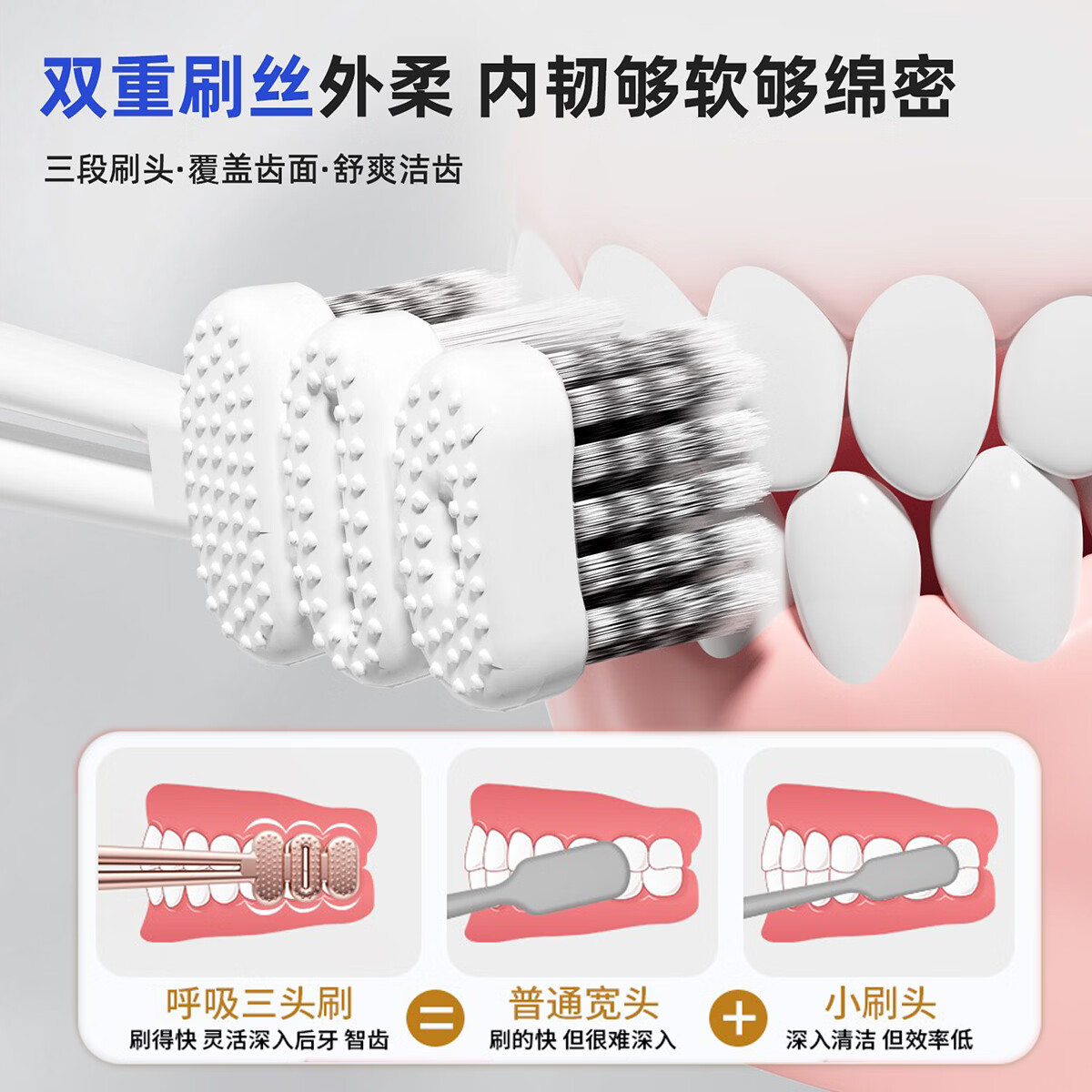 三笑完美【胖东来同款三头呼吸牙刷】宽头空心软毛螺旋刷丝护龈牙刷家庭装 胖东来同款【三头呼吸牙刷】 8支