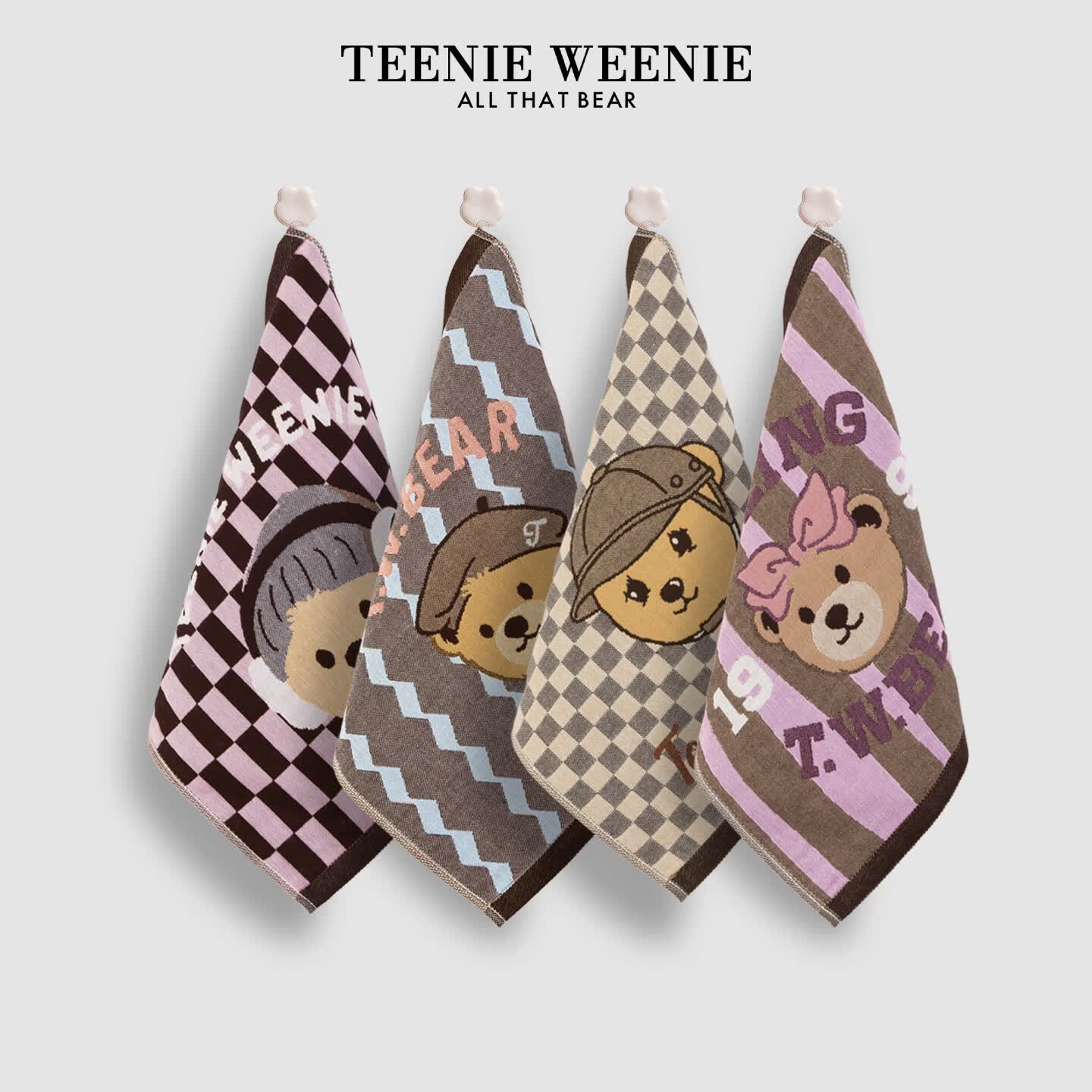 Teenie Weenie小熊刺绣纯棉小毛巾家用儿童吸水方巾全棉面巾擦手巾 菱形蓝【毛巾一条装】克重105g