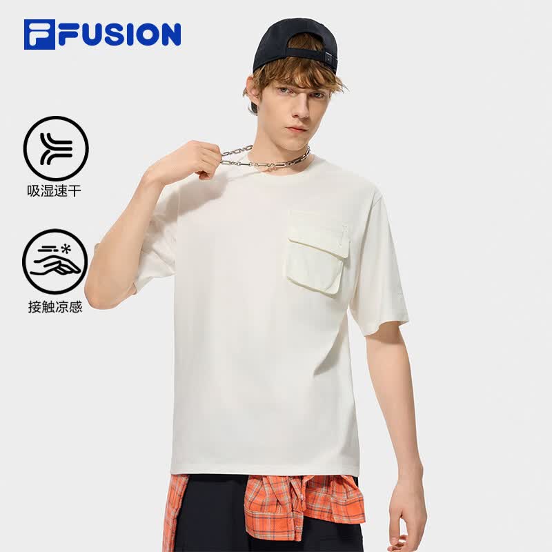 FILA FUSION斐乐潮牌男子针织短袖衫2026秋季新款吸湿速干凉感T恤 云白色-WT XL 180/100A/XL