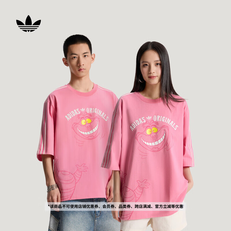 adidas迪士尼联名舒适纯棉三条纹运动短袖T恤男女阿迪达斯三叶草   祈福粉   S