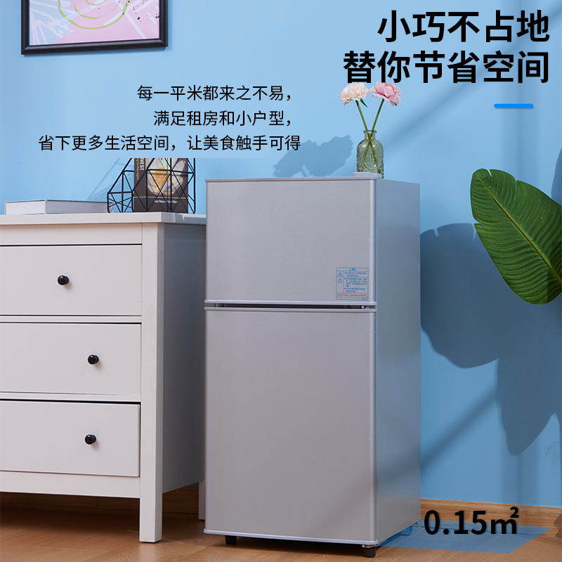 【旗舰店】申花（SHENHUA）小冰箱小型家用宿舍租房寝室节能迷你冷藏冷冻特价双开门两门电冰箱 一级能效-76L-银【加厚款】三人用