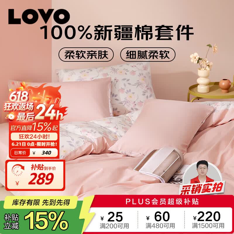LOVO罗莱家纺 公主风全棉床品四件套纯棉床品(床笠款)220*240cm
