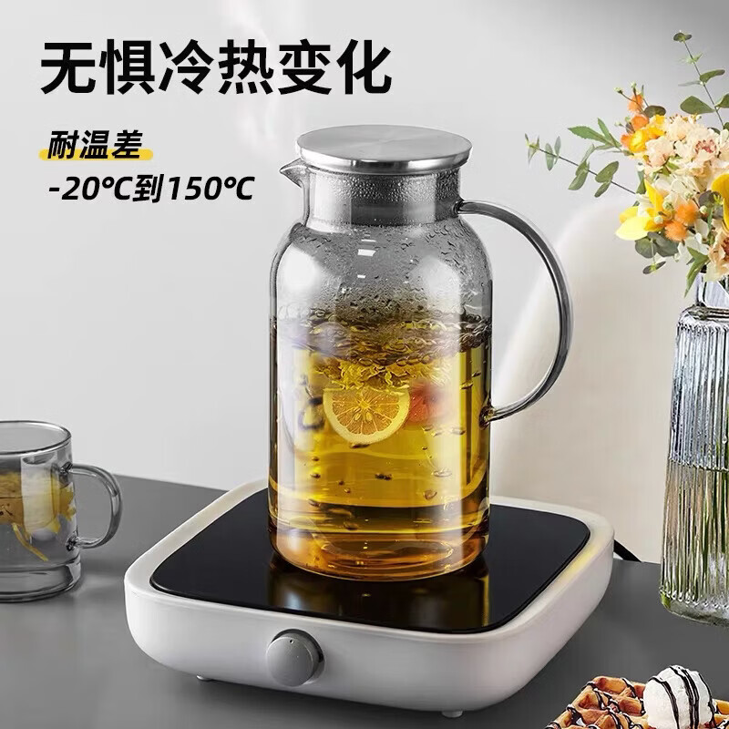 复古凉白开水杯扎壶家用冷水壶玻璃凉水壶瓶大容量耐高温泡茶茶壶 透明凉水壶1.8L