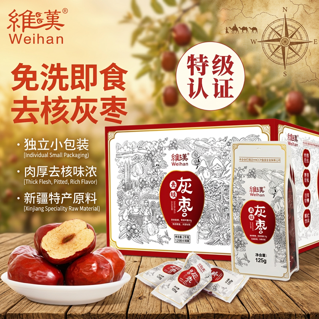 维汉特级去核灰枣2kg新疆无核红枣免洗即食煮粥补气血节日送礼礼盒 特级去核灰枣2kg 京东折扣/优惠券
