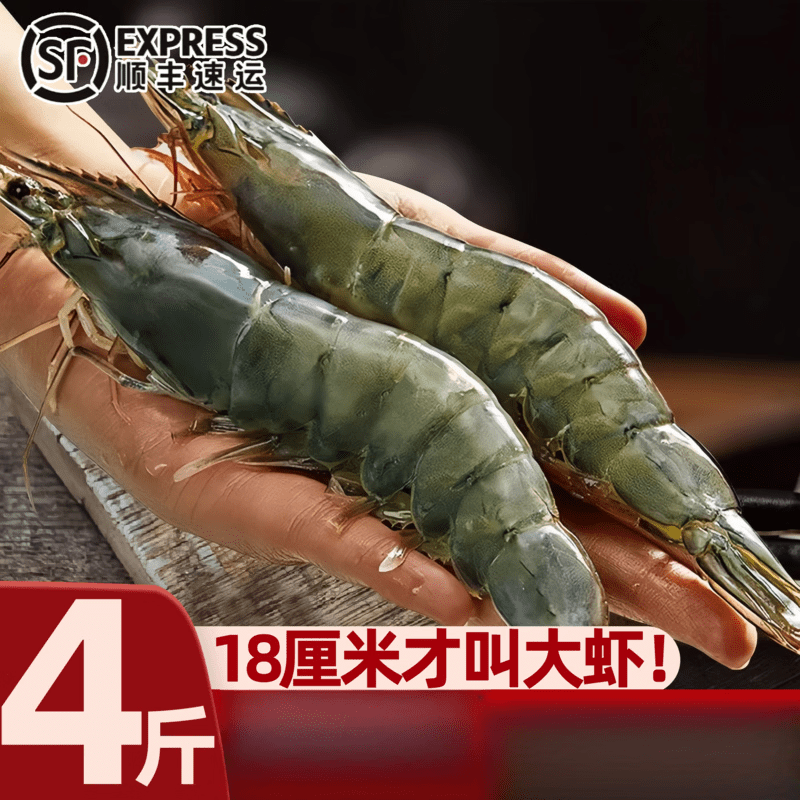 大虾鲜活冷冻青岛大虾对虾4斤装海鲜水产青虾基围虾海虾白虾 16-18cm 1kg(净重)  1800g