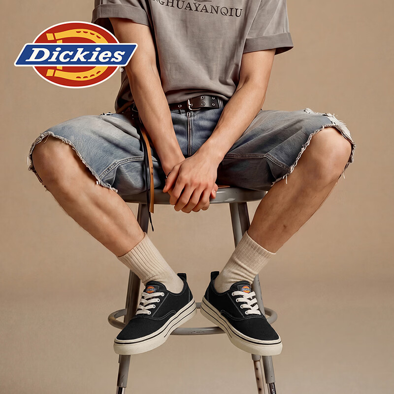 Dickies品牌男鞋2026夏季新款时尚百搭帆布鞋透气厚底增高通勤休闲板鞋子 黑色 45 275 2.5