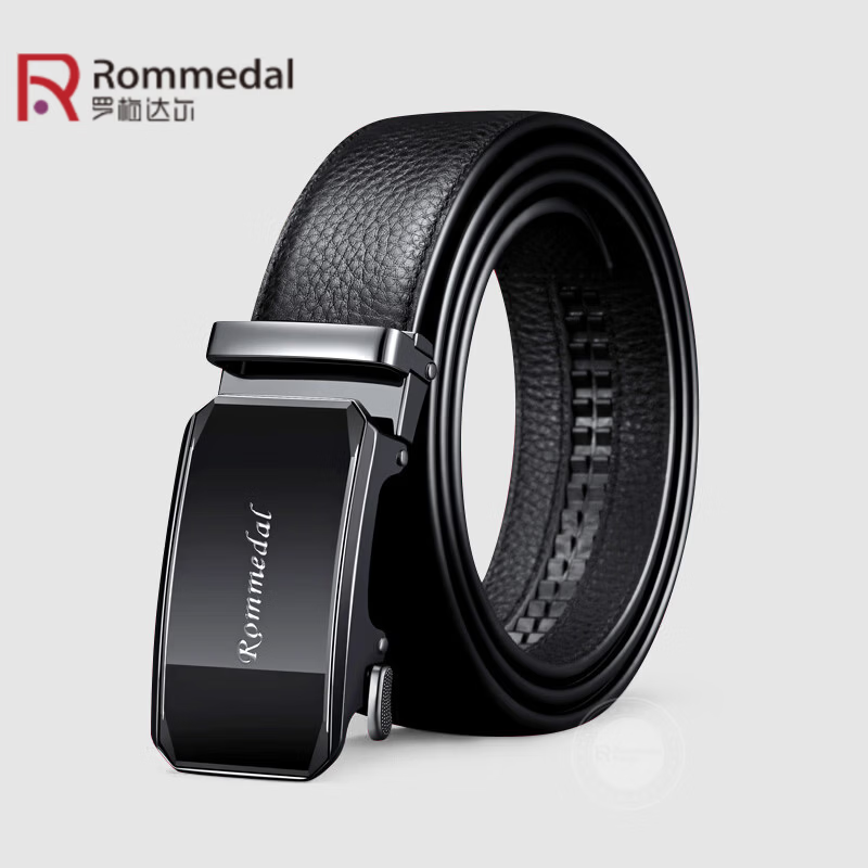 罗梅达尔（Rommedal）男士皮带真皮自动扣头裤腰带男头层牛皮生日礼物送父亲爸爸长辈 黑色 130cm