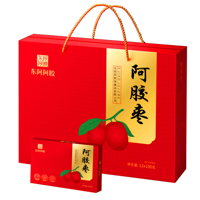 东阿阿胶 阿胶枣礼盒 即食阿胶滋补营养 成人小孩送人礼物 山东特产 【高端伴手礼】真阿胶蜜枣 100g*12盒 礼盒