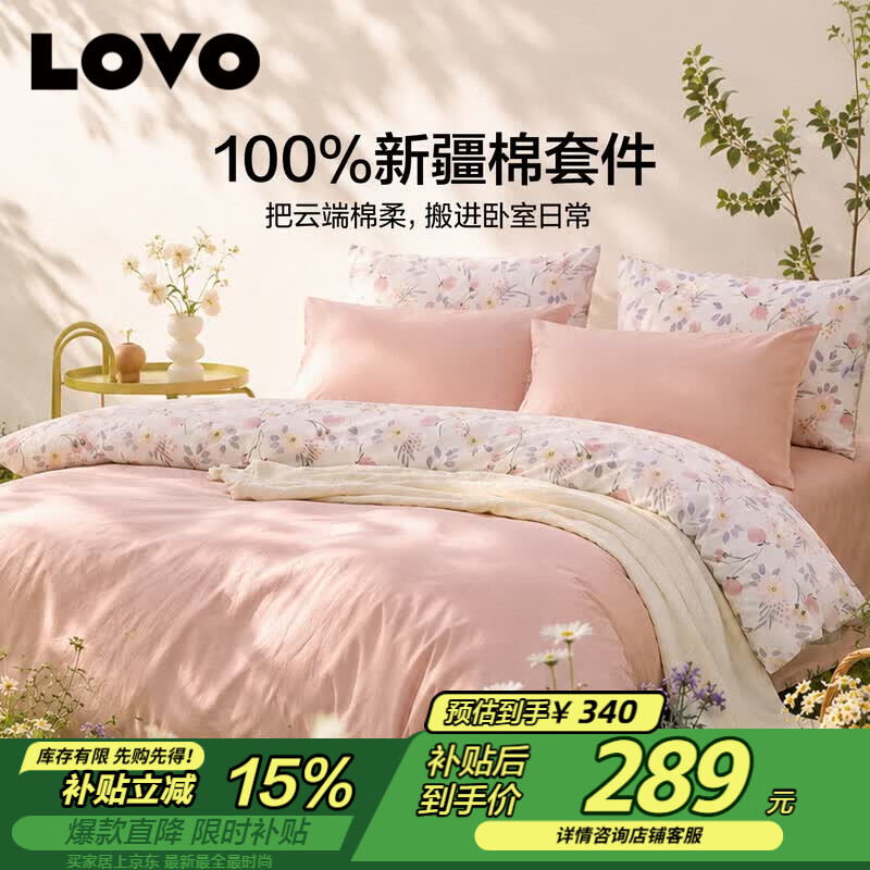 LOVO罗莱家纺 公主风全棉床品四件套纯棉床品(床笠款)220*240cm