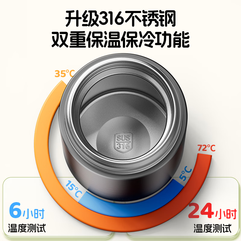 哈尔斯（HAERS）食光焖烧杯316不锈钢保温杯便携保温饭盒上班带饭食物罐学生粥桶 白色620ml+316不锈钢+折叠勺