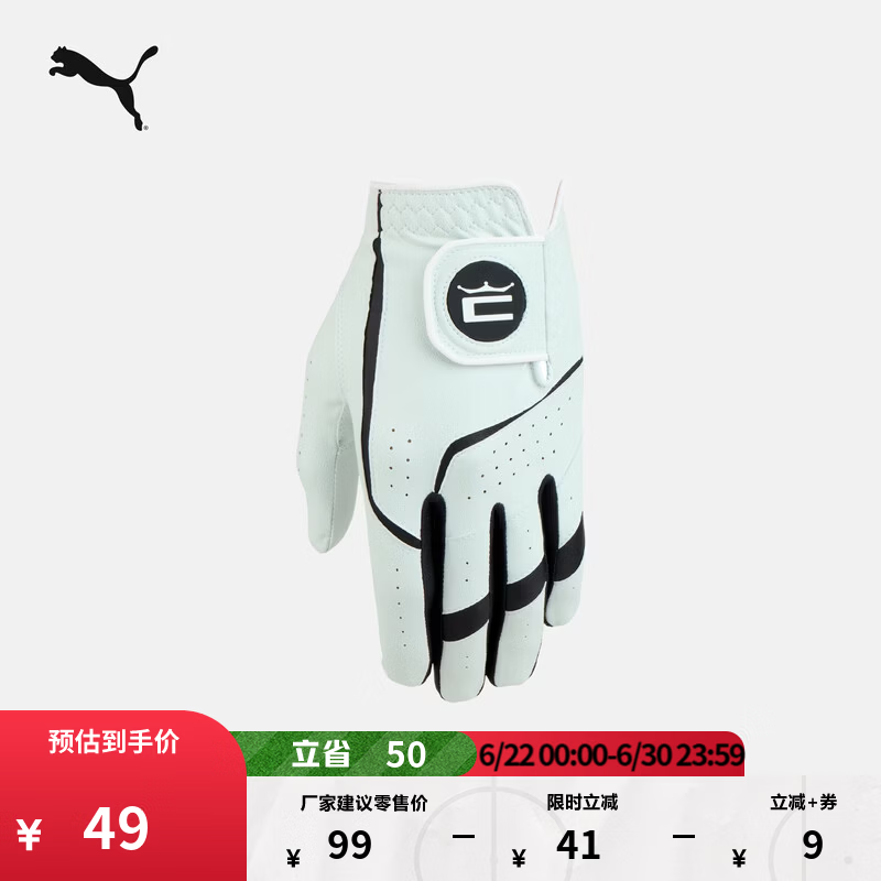 彪马（PUMA）高尔夫PU涂层灵活抓握弹力透气打孔魔术贴手套男子909942 白色-01 M/L