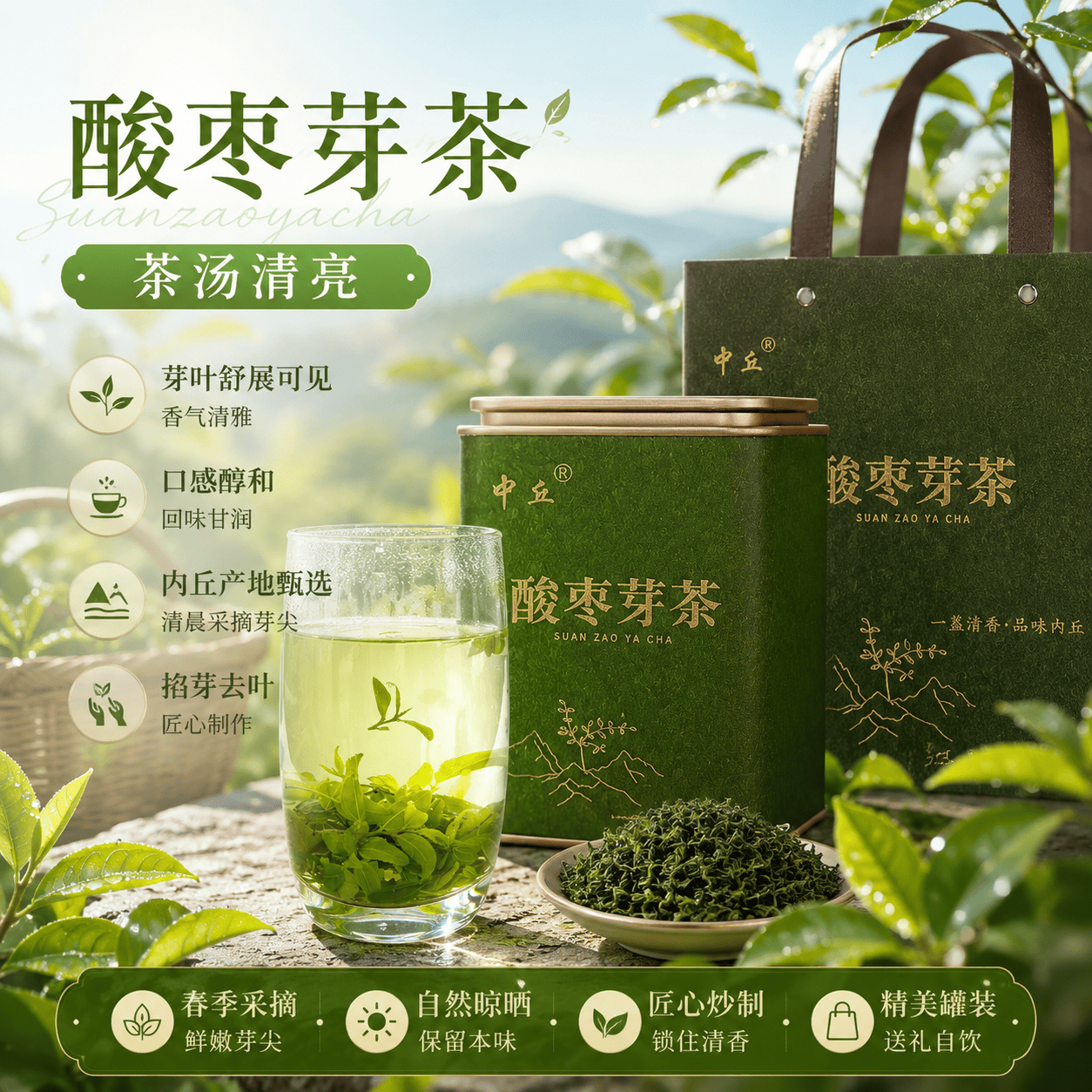 中丘正宗野生酸枣芽茶河北太行山酸枣嫩芽叶特产邢台内丘初春头采炒制 2026年春季新酸枣芽 50克*1罐 （单罐无袋）