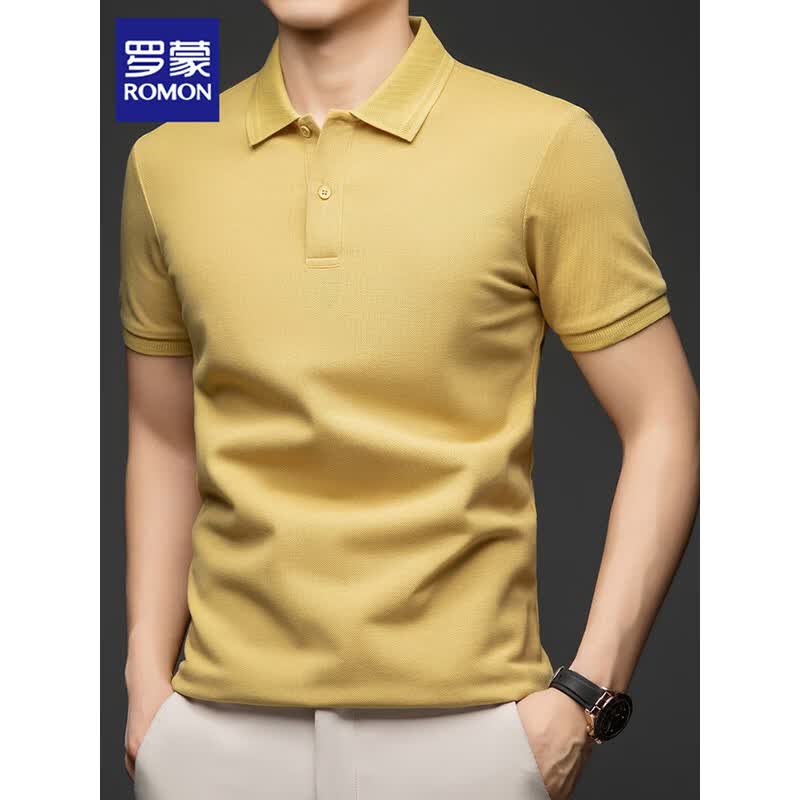 罗蒙(ROMON)纯棉短袖t恤男士2026新款商务休闲Polo衫夏季透气百搭翻领上衣男 米杏 XL 【建议130-150斤】