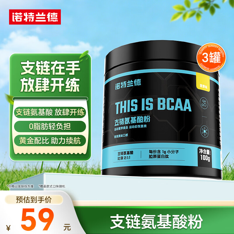 诺特兰德bcaa支链氨基酸运动健身补剂官方旗舰店 【菠萝味】(约40天用量) 100g*3罐