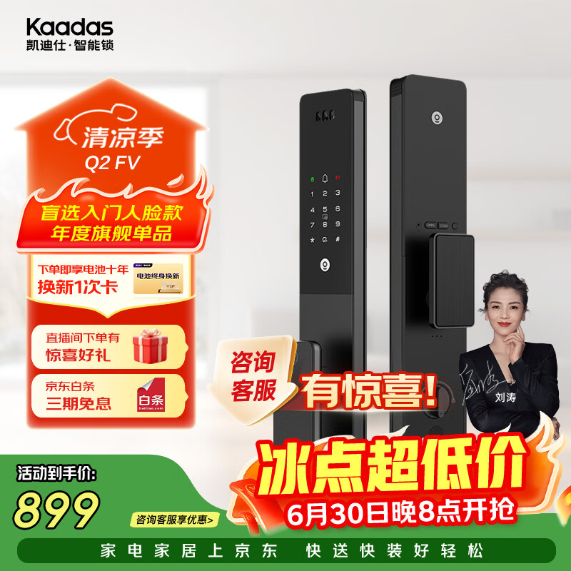 凯迪仕（KAADAS）Q2 FV智能门锁 3D人脸识别猫眼指纹密码锁全自动智能防盗锁 Q2 FV