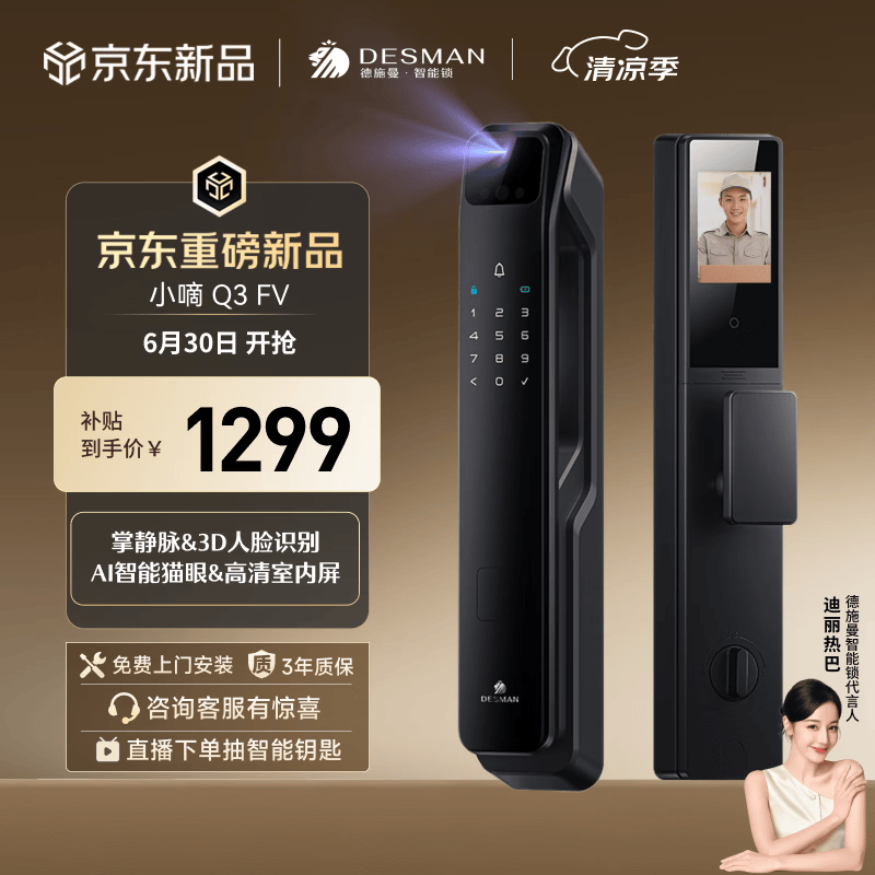 德施曼（DESMAN）智能门锁掌静脉3D人脸识别可视猫眼大屏密码防盗入户门电子锁Q3FV
