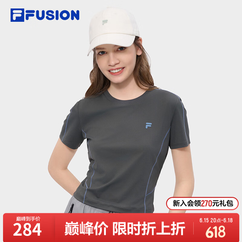 FILA FUSION斐乐潮牌女子针织短袖衫2026夏季新款吸湿速干凉感T恤 暗影灰-CC XL 175/92A/XL