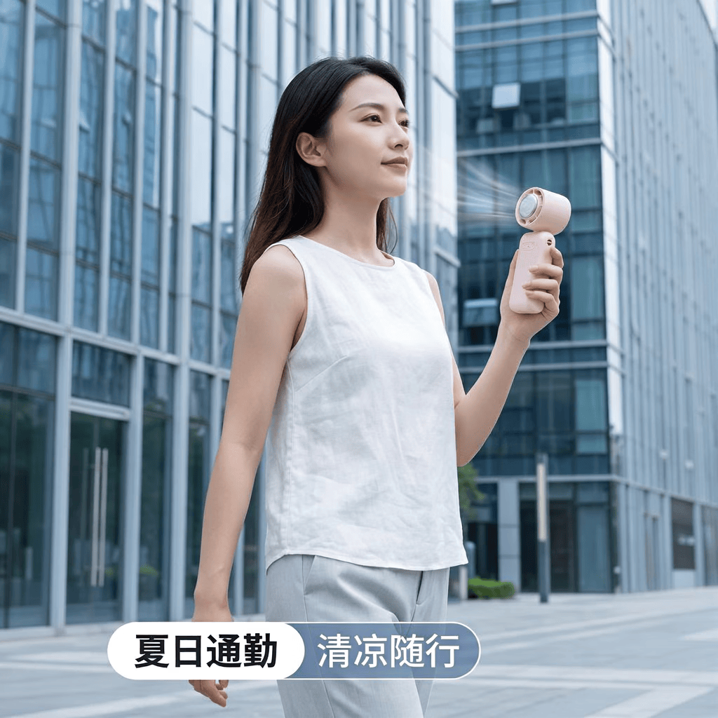 戴松半导体制冷手持小风扇长续航可折叠便携桌面立式挂脖三用随身降温USB小电扇 奶油白【数显款无冰敷】 3500mAh