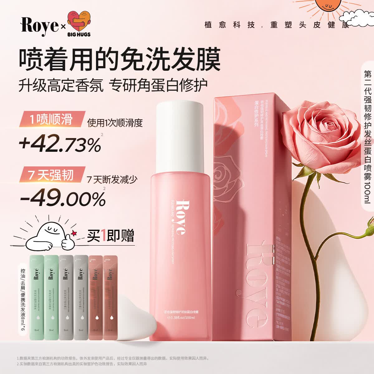 roye角蛋白免洗发膜喷雾 护发精油女改善毛躁强韧修护烫染受损发丝 【72h柔顺光亮】蛋白免洗发膜喷雾100ml