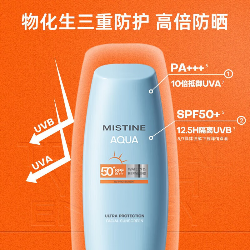 MlSTlNE泰版小黄帽面部水感防晒霜乳40ml*2 敏感肌适用SPF50+ PA++++ 【第六代】蜜丝婷泰版小黄帽40ml*2瓶