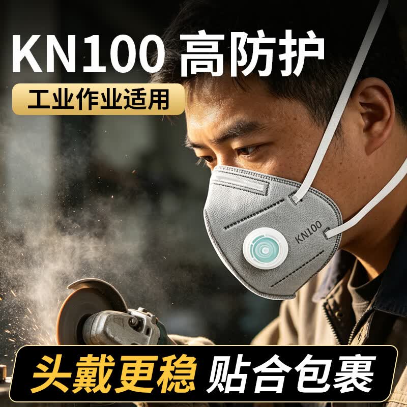 kn100防尘口罩打磨装修防尘肺透气带呼吸阀 防工业重度粉尘 焊工矿工专业劳保防护 KN100*头戴【活性炭+冷流呼吸阀+海绵条】 25（独立包装）