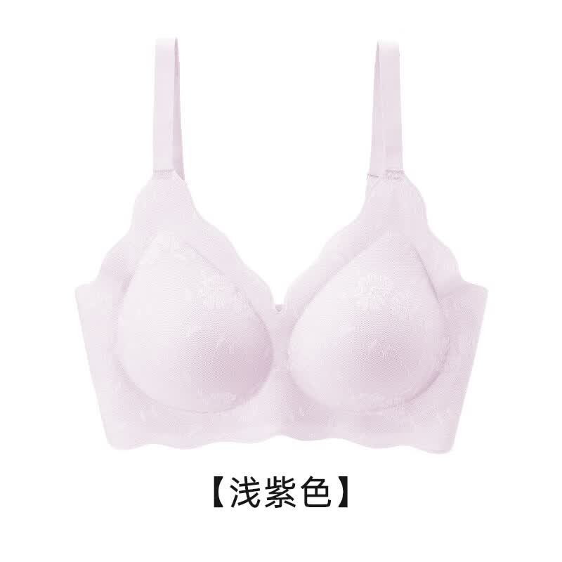 ROVO内衣女无痕舒适夏季薄款聚拢美背大胸显小无钢圈背心式文胸罩 浅紫色 L