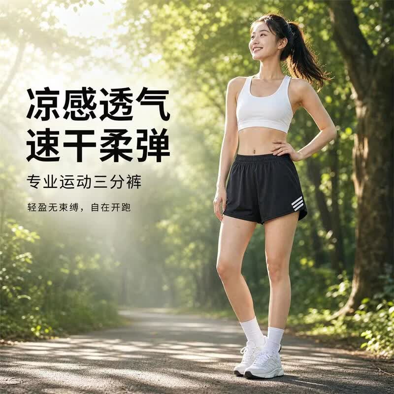 赢虎(YINGHU)户外运动风男士t恤透气速干跑步训练套装健身服短袖短裤 黑-三分裤(女)820 S