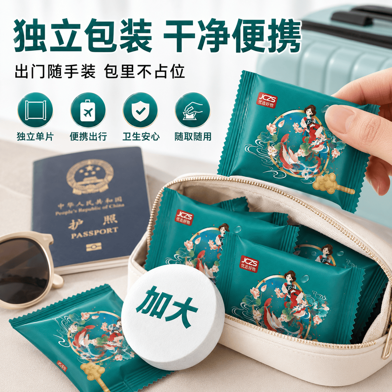 JCZS精工品质加厚加长压缩毛巾一次性绵柔洗脸巾便携独立包装 30*60cm加大加厚2包装【12条】