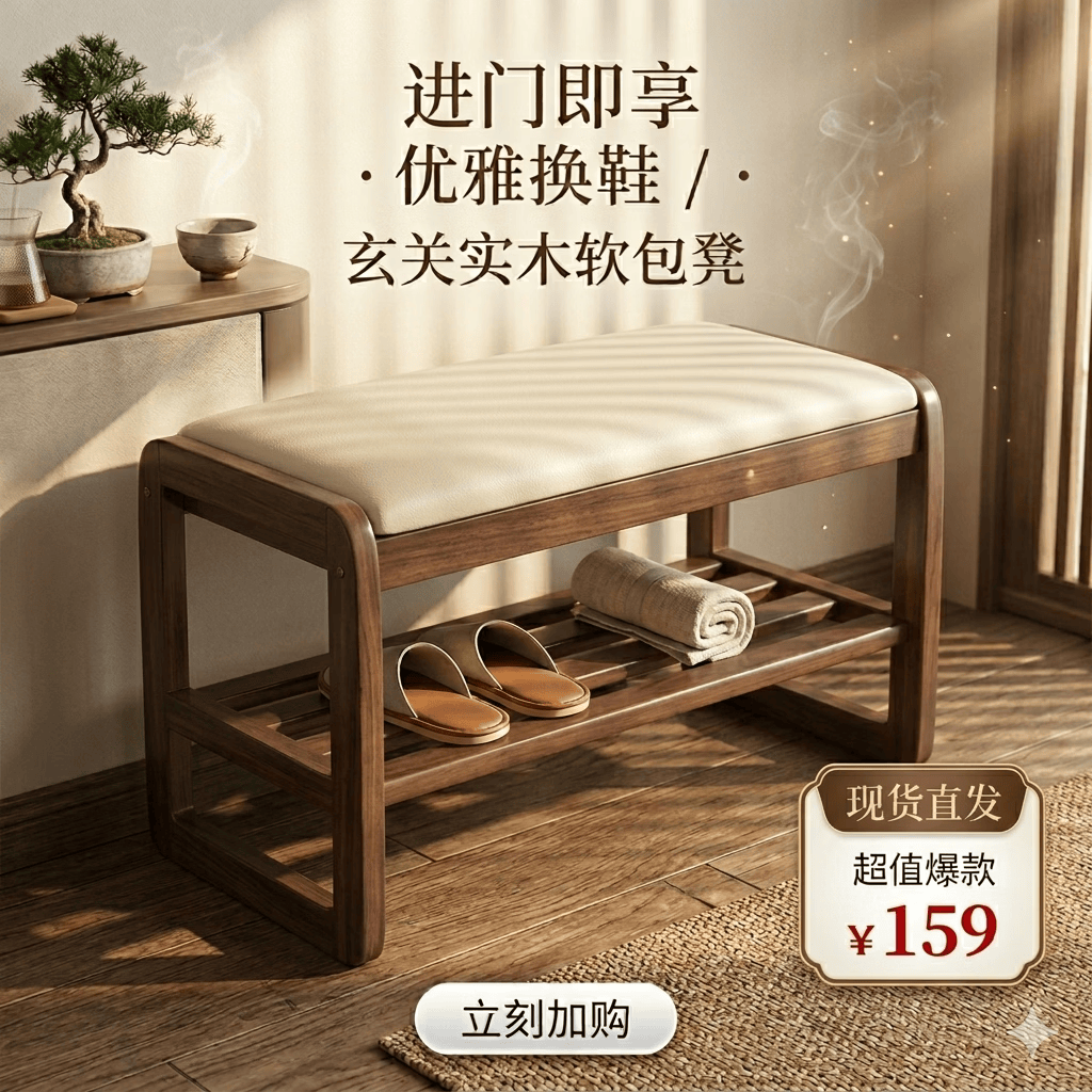 贝柚实木换鞋凳家用入户门口穿鞋凳一体鞋架鞋柜储物坐凳 70cm胡桃色|升级加固款【AAA级橡胶木】 送货上门