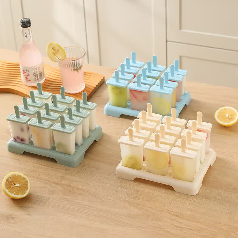 家用食品级自制冰棒模具雪糕模具带盖食用冰格工具制冰器雪糕棒 食品级材质【立式雪糕模具】 轻松脱模【奶雾杏】9支模具+循环棒