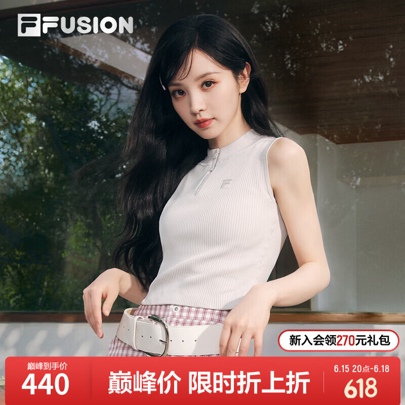 FILA FUSION斐乐田曦薇同款女子编织背心2026夏季新显瘦紧身无袖上衣 珍珠浅灰-LY M 165/84A/M