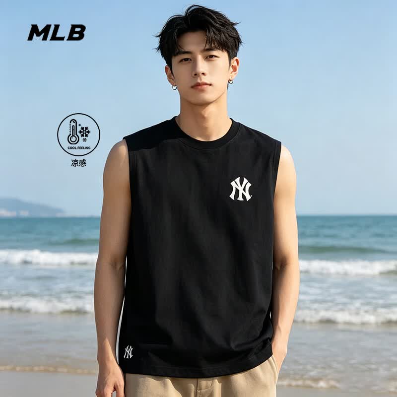 MLB官方 凉感透气背心2026夏季新款运动背心健身休闲无袖针织背心 黑色/NY标 凉感 M