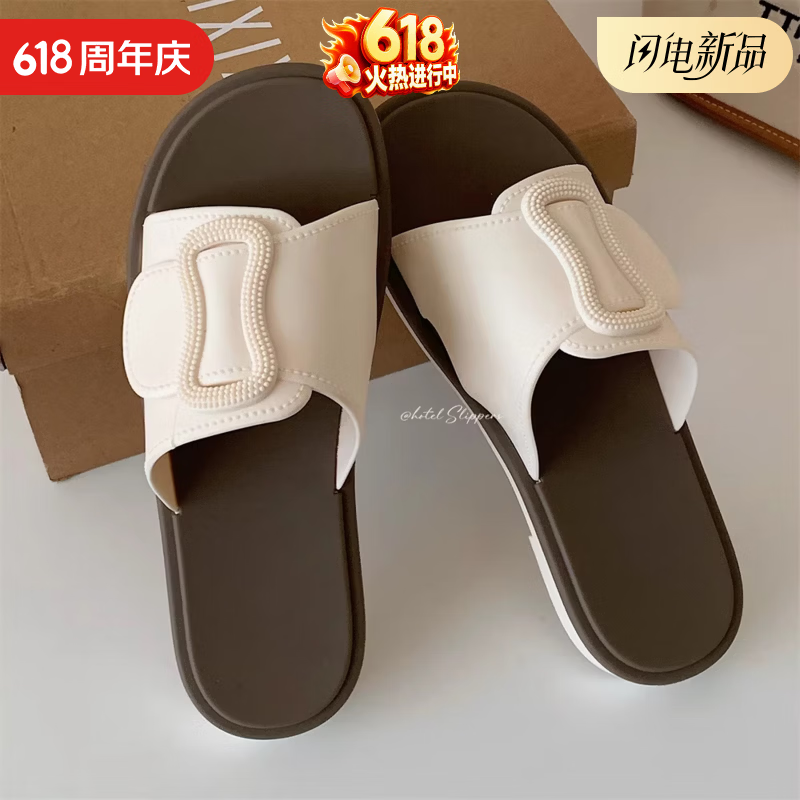 细细条（XIXITIAO）2026新款凉拖夏天女士休闲简约度假韩系学生复古拼色海边沙滩拖鞋 米色【拼色仿扣带】 38-39 【标准码】