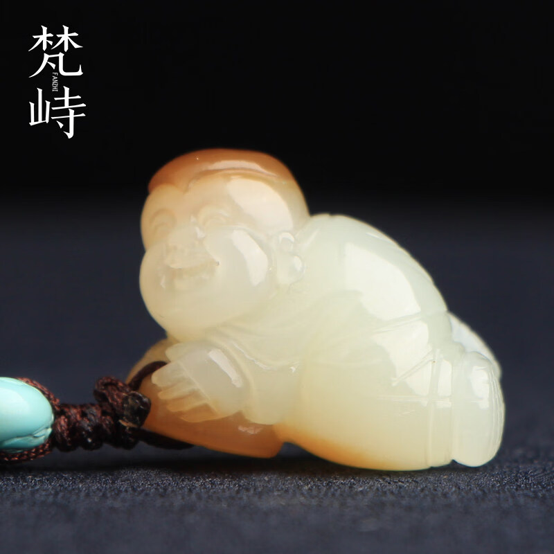 梵峙和田玉童子手机链糖黄玉挂件吊坠送证书 默认