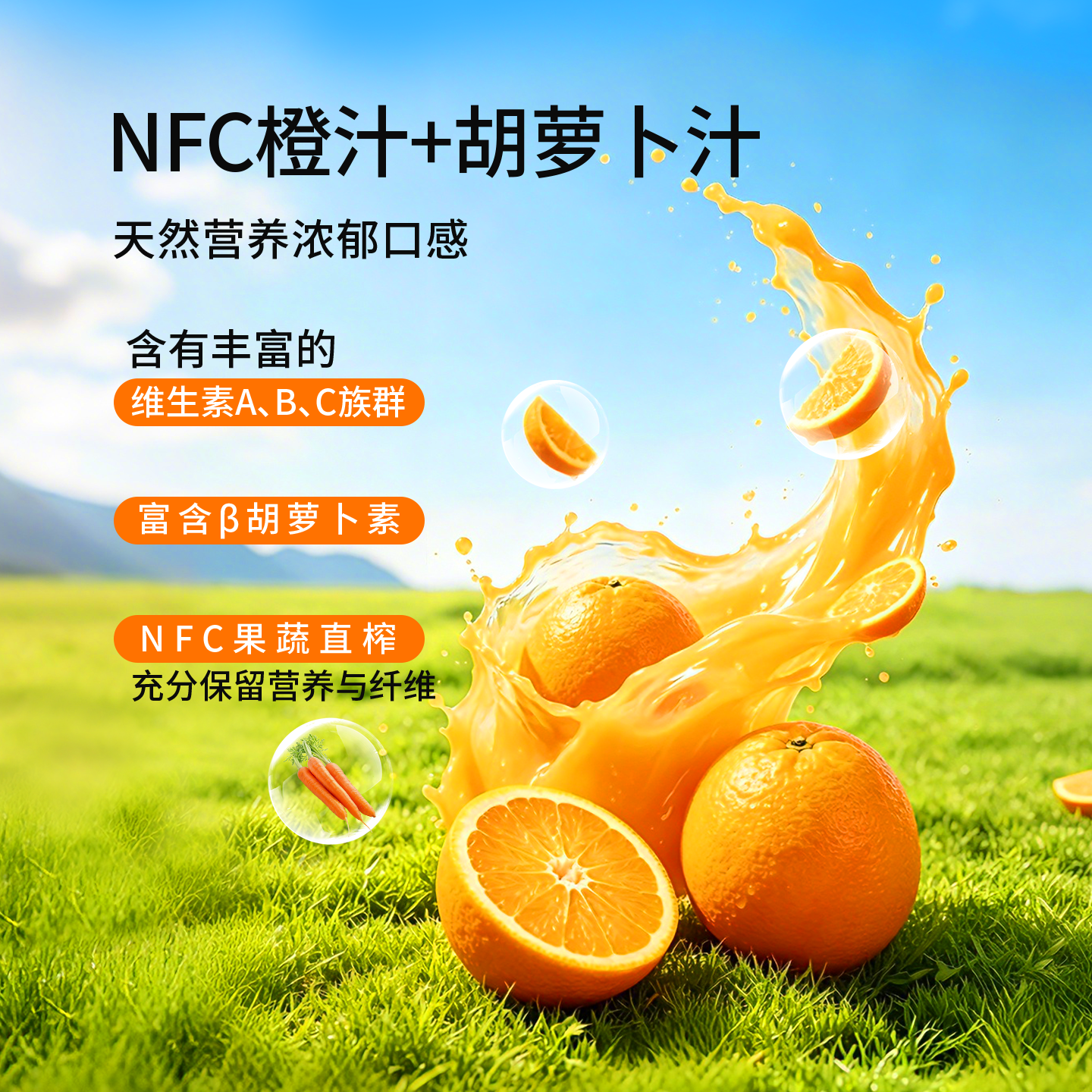 真果每刻胡萝卜橙汁100%复合果蔬汁儿童果汁饮料好喝不腻 125ml*12盒*2箱