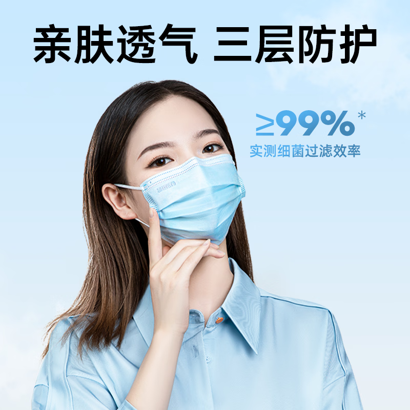 超亚医用外科口罩一次性三层防护口罩防风防尘面罩 【成人医用灭菌级】蓝色10只*10袋
