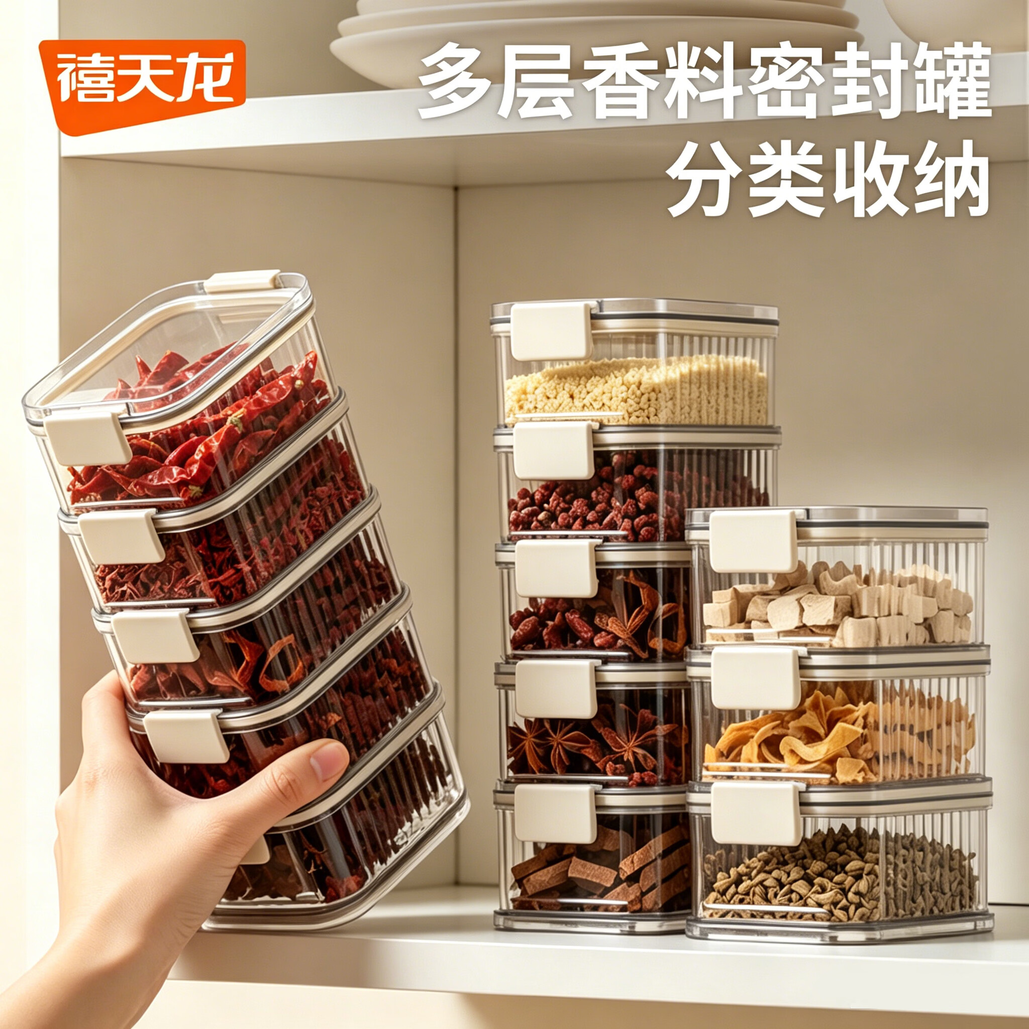 禧天龙调料盒香料收纳盒食品级调料罐家用厨房花椒八角分格5层密封罐 仅售26.7元 禧天龙调料盒香料收纳盒食品级调料罐家用厨房花椒八角分格5层密封罐 仅售26.7元