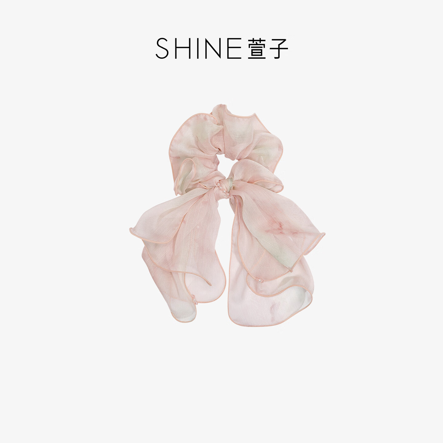 萱子(SHINE)粉纱漫染系列氛围感轻纱发圈蝴蝶结飘带发绳古风发饰头饰2026新款 粉色 1个