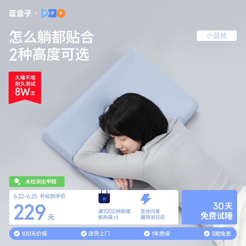 蓝盒子小蓝枕N2记忆棉枕成人深睡枕芯护颈枕慢回弹宿舍透气浅灰10cm