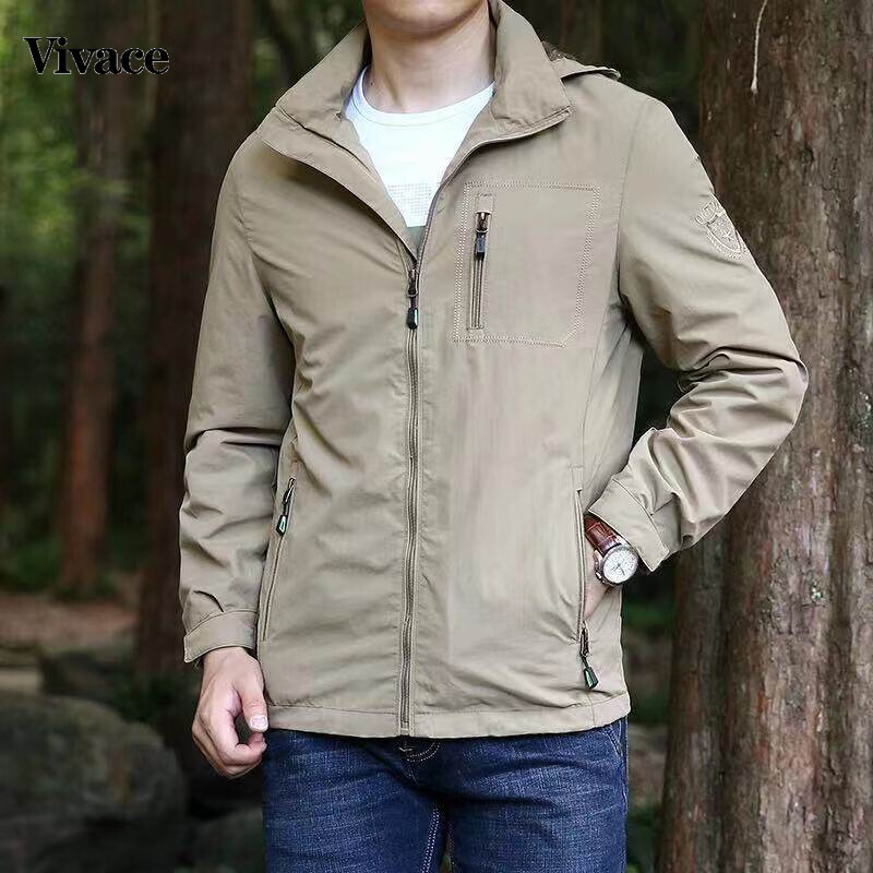 Vivace 春秋季男冲锋衣工装青年外套户外薄款男上衣 军绿色 M